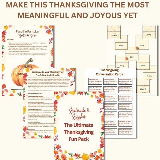 Thanksgiving Games & Activities Bundle | Printable Thanksgiving Bingo, Gratitude Game, Scavenger Hunt, Table Decor, and More